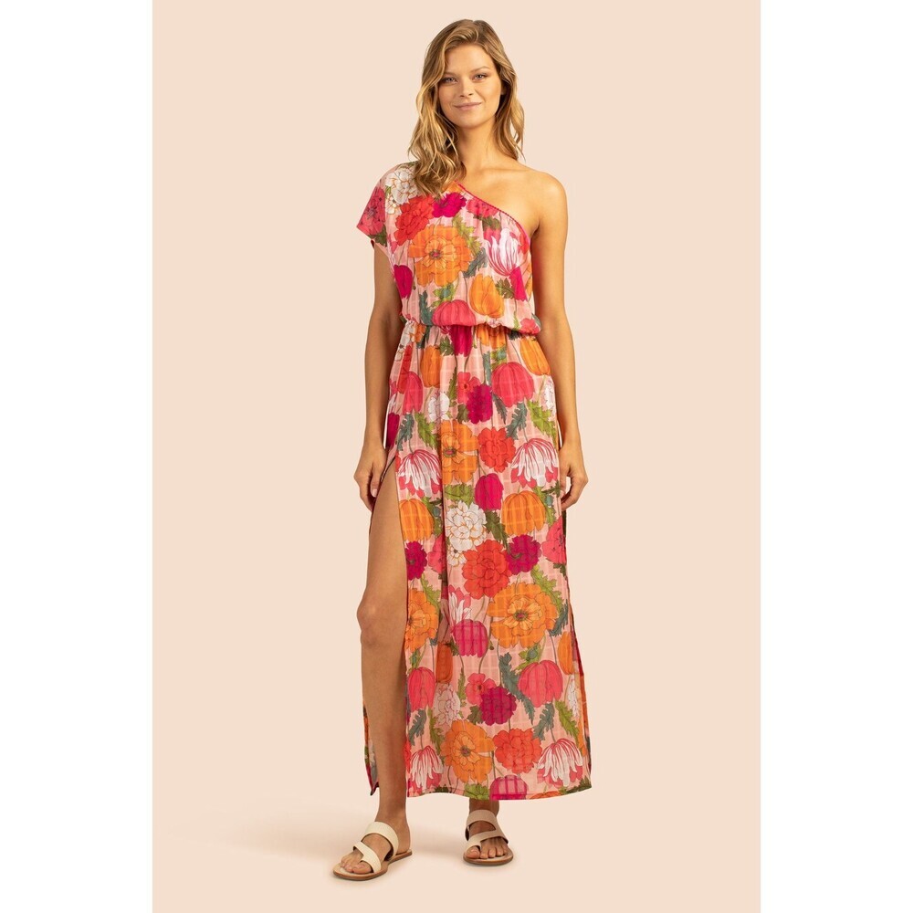 Trina Turk Sunny Bloom Maxi Dress Womens M Multicolor Floral One-Shoulder RED730